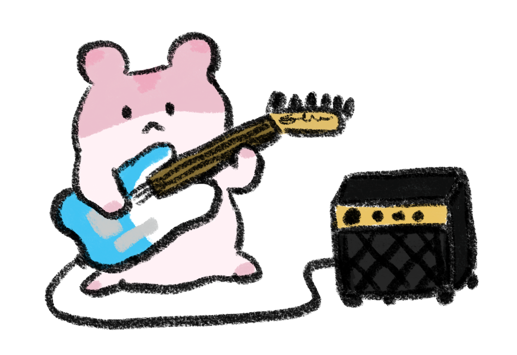 A pink hamster playing a blue Telecaster guitar